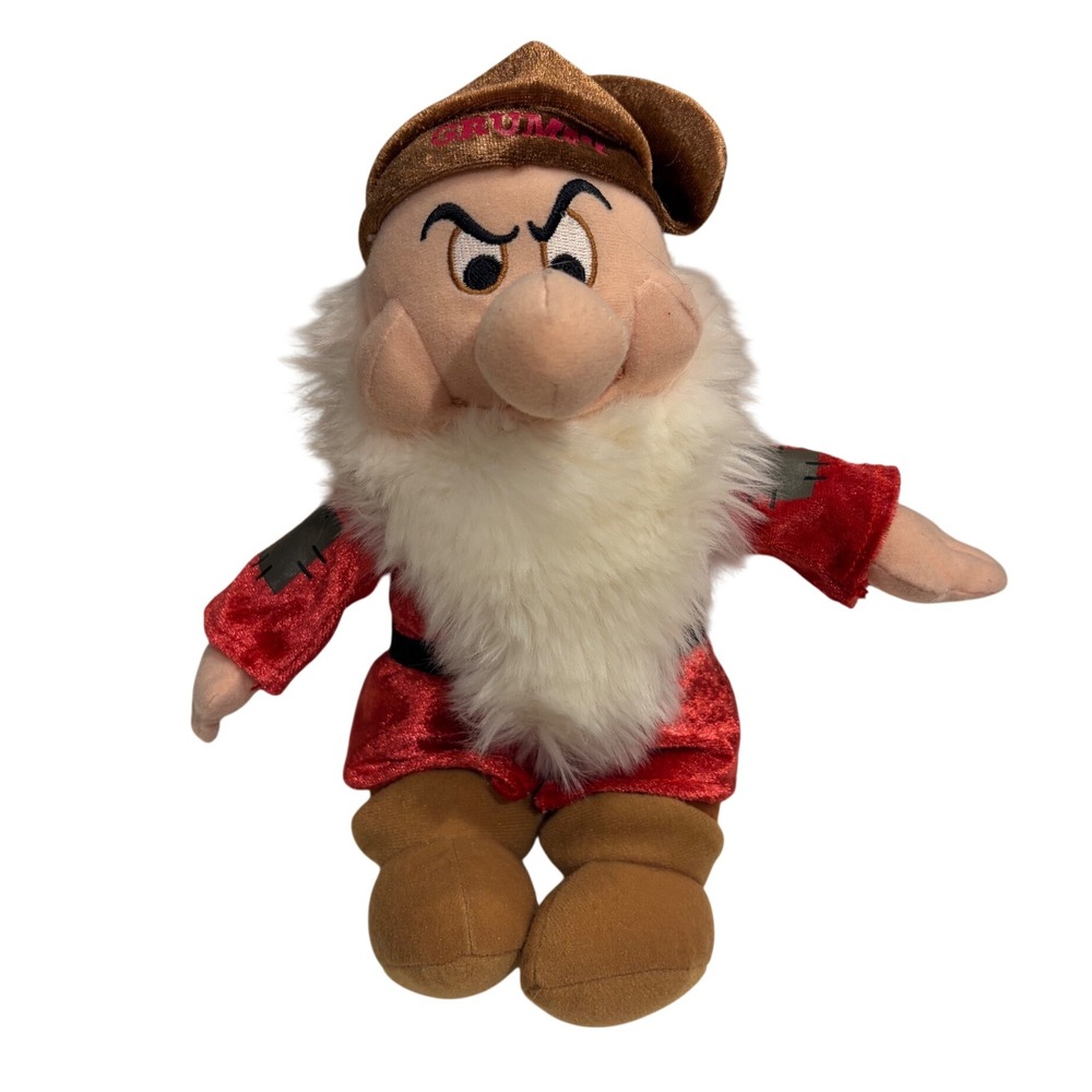 Disney Snow White Grumpy Dwarf Plush Stuffed Animal Red Tunic Brown Hat 12 Inch